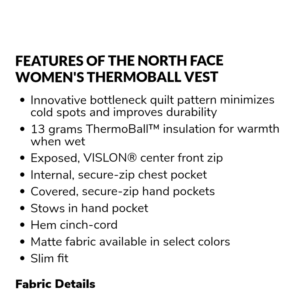 The Northface Thermoball Vest Women's - Picture 8 of 8